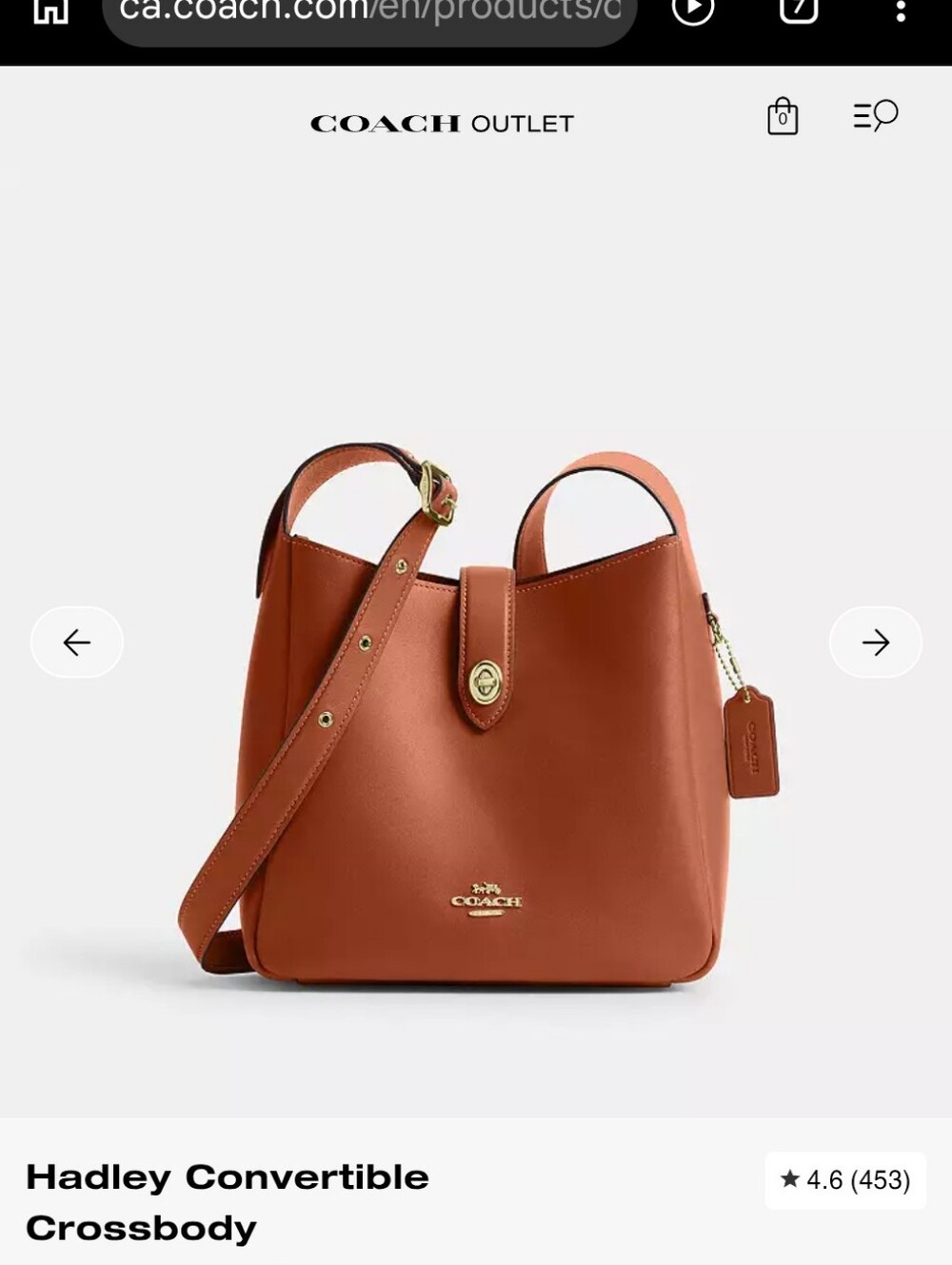 Coach Hadley Convertible Crossbody in Gold/ Tan